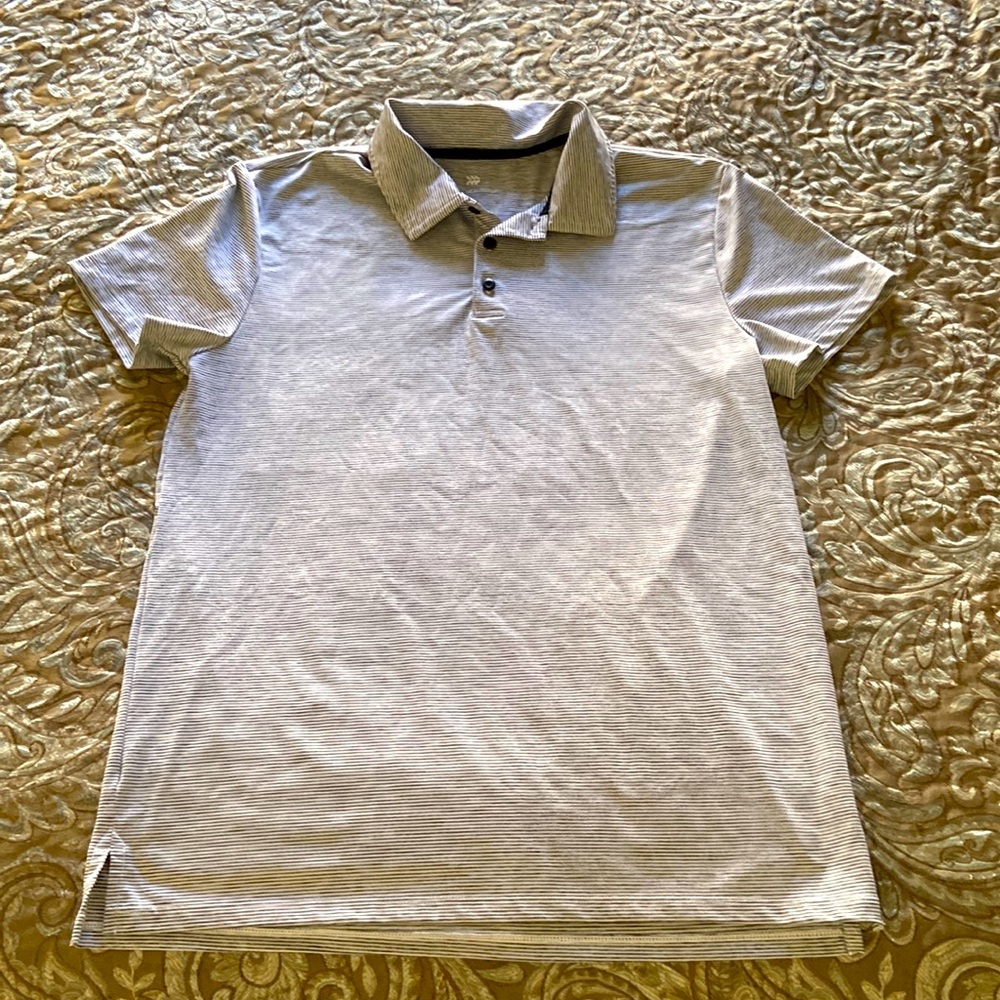All in Motion mens gray pinstriped polo shirt Sz M